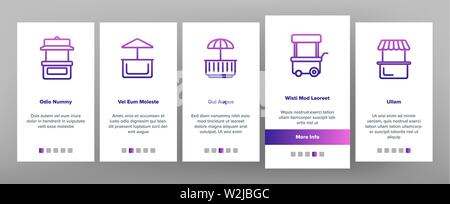 Chiosco, le bancarelle del mercato tipi vettore lineare di onboarding Illustrazione Vettoriale