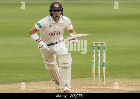 Londra, Regno Unito. 9 Luglio, 2019. Rory ustioni alla battuta per Surrey contro Kent il giorno tre della contea di Specsavers partita di campionato al ovale. David Rowe/Alamy Live News. Foto Stock