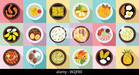 Il cibo tailandese set di icone. Set di piatti di cucina tailandese icone vettoriali per il web design Illustrazione Vettoriale