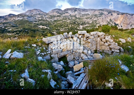 Trincee italiane della Grande Guerra sul massiccio del Pasubio, provincia di Trento, Trentino Alto Adige, Italia, Europa. Foto Stock