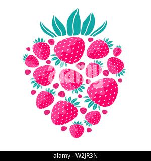 Disegnato a mano le fragole isolato su sfondo bianco. Illustrazione Vettoriale