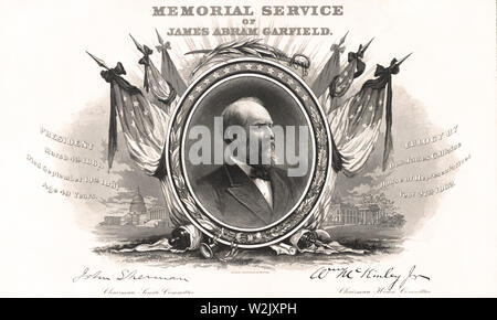 Memoriale di servizio di James Abram Garfield, incisione da Bureau incisione e stampa, 1882 Foto Stock