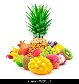 Frutti tropicali intere e tagliare isolati su sfondo bianco Foto Stock