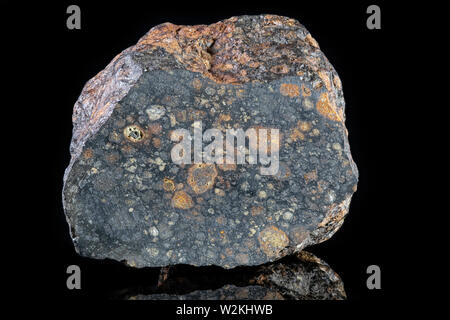 Chondrite carbonioso Meteorite sezione (CV3) formata mediante accrescimento di polvere, grani piccoli e calcio-alluminio-righ inclusioni (CAIS) nell'earl Foto Stock