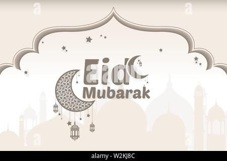 Felice Eid Mubarak illustrazione vettoriale saluti di sfondo Illustrazione Vettoriale