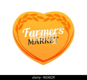 Logo creativo per il mercato degli agricoltori. La segala frumento dimostra la naturalità del prodotto di questo mercato. Illustrazione Vettoriale