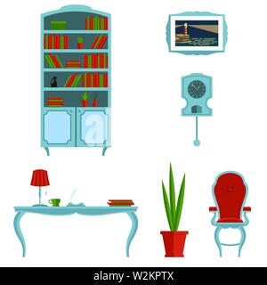 Una serie di mobili per l'armadio in stile classico. Vettore illustrazione piana. L'interno della camera Illustrazione Vettoriale