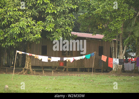 Case, vestiti linea, Terra Preta comunità, Cuieiras River, Amazônia, Manaus, Amazonas, Brasile Foto Stock