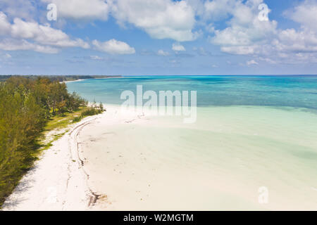 Grande Isola tropicale sulla spiaggia si sabbia bianca, vista dall'alto. Seascape, la natura delle Isole Filippine. Le foreste tropicali e le lagune di mare. Foto Stock