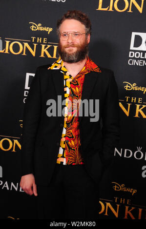 Hollywood, California, Stati Uniti d'America 9 luglio 2019 attore Seth Rogen assiste la Premiere mondiale di Disney's "Il Re Leone" il 9 luglio 2019 in Dolby Theater a Hollywood, California, Stati Uniti d'America. Foto di Barry re/Alamy Live News Foto Stock