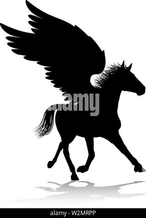 Silhouette di Pegasus mitologico cavallo alato Illustrazione Vettoriale