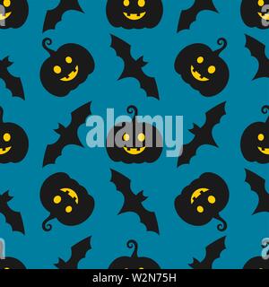 Zucche di Halloween e pipistrelli seamless pattern. Illustrazione Vettoriale Illustrazione Vettoriale