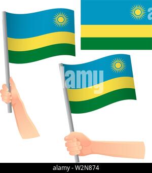 Ruanda bandiera in mano. Sfondo patriottico. Bandiera nazionale del Rwanda illustrazione vettoriale Illustrazione Vettoriale