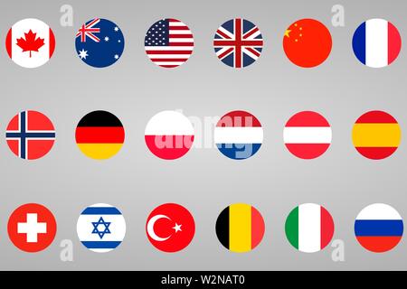 18 diversi paesi flag impostato in cerchio Illustrazione Vettoriale