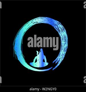 Illustrazione a colori di shiva in un cerchio di zen. Tatuaggio idea. Illustrazione Vettoriale