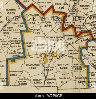 1901 District 3 Dettaglio del Massachusetts distretti congressuali mappa BPL 12688 Foto Stock