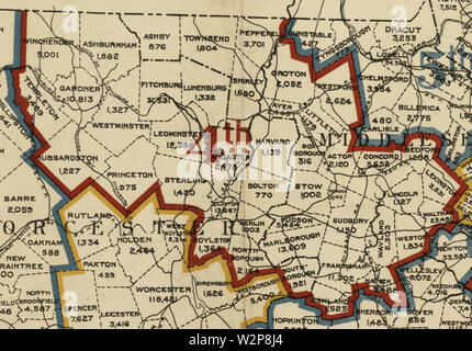 1901 District 4 Dettaglio del Massachusetts distretti congressuali mappa BPL 12688 Foto Stock