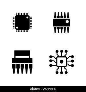 I chip del computer. Semplice vettore relativi set di icone per i video, applicazioni mobili e siti Web, stampare progetti e il vostro design. Piatto nero illustrazione su bianco Ba Illustrazione Vettoriale