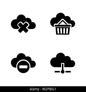 Il cloud computing. Semplice vettore relativi set di icone per i video, applicazioni mobili e siti Web, stampare progetti e il vostro design. Piatto nero illustrazione su bianco B Illustrazione Vettoriale