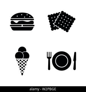 Cucina di strada. Semplice vettore relativi set di icone per i video, applicazioni mobili e siti Web, stampare progetti e il vostro design. Piatto nero illustrazione su bianco Backg Illustrazione Vettoriale