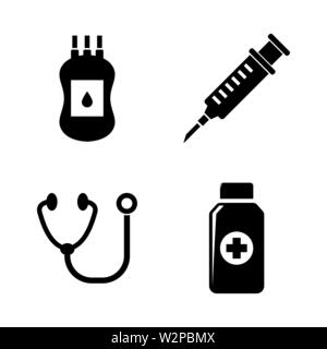 Medical. Semplice vettore relativi set di icone per i video, applicazioni mobili e siti Web, stampare progetti e il vostro design. Piatto nero illustrazione su bianco Backgroun Illustrazione Vettoriale