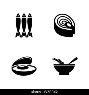 Piatto di pesce. Semplice vettore relativi set di icone per i video, applicazioni mobili e siti Web, stampare progetti e il vostro design. Piatto nero illustrazione su bianco Backgro Illustrazione Vettoriale