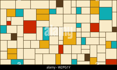 Neoplasticism (Piet Mondrian) imitazione pattern con colori retrò. Grandi dimensioni texture di sfondo. Foto Stock