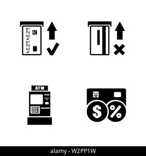 Automated Teller Machine. Semplice vettore relativi set di icone per i video, applicazioni mobili e siti Web, stampare progetti e il vostro design. Piatto nero o illustrazione Illustrazione Vettoriale