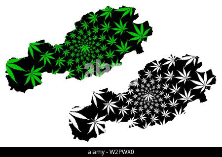 Bolu (Province della Repubblica di Turchia) mappa è progettato Cannabis leaf verde e nero, Bolu ili mappa fatta di marijuana (marihuana,THC) Fogliame, Illustrazione Vettoriale