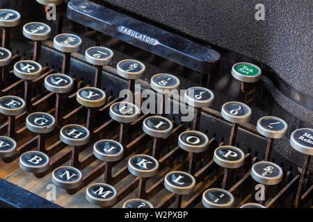 Dettaglio immagine di un patrimonio tastiera macchina da scrivere al Britannia nave cantiere di Steveston della Columbia britannica in Canada Foto Stock
