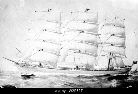 Una scansione di una gelatina fotografia di argento (7,8 x 12,2 cm) di una tre-masted full-truccate nave a vele spiegate in mare aperto. Una fotografia di un dipinto in precedenza. Donato da Malcolm M. Brodie nel 1946 per La Trobe Picture Collection, Biblioteca dello Stato di Victoria. Foto Stock