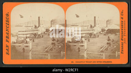 Broadway Wharf e il fiume vaporizzatori, da Thomas Houseworth & Co Foto Stock