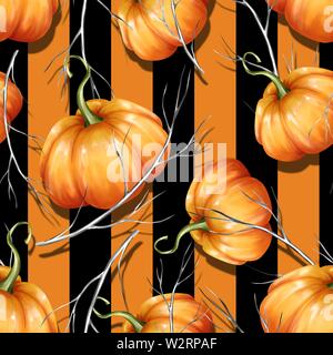 Modello senza cuciture con zucche arancione Foto Stock