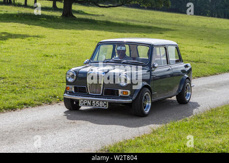 DPN558C riley elf grigio 1965 classic vintage restaurati i veicoli storici auto arrivando a Leighton Hall car show in Carnforth, Lancaster, Regno Unito Foto Stock