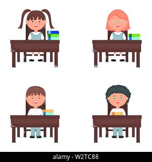 Grazioso piccolo gruppo di studenti nel vettore schooldesks illustration design Illustrazione Vettoriale