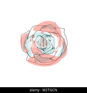 Disegnata in stile minimalista di fiori di rose, una singola linea nera continua semplice disegno. isolato su sfondo bianco. Stock illustrazione vettoriale. Illustrazione Vettoriale