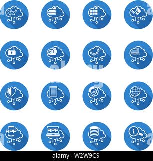 Semplice insieme di computer Cloud Computing vettore correlati le icone della linea. Contiene le icone come Crypto portafoglio di sistemi di memorizzazione distribuiti, Cloud app e altro ancora. Illustrazione Vettoriale