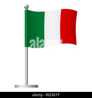 Bandiera dell'Italia in pole. Pennone di metallo. Bandiera nazionale di illustrazione in Italia Foto Stock