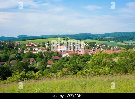 Cityscape, Fladungen, Riserva della Biosfera Rhon, Baviera, Germania Foto Stock