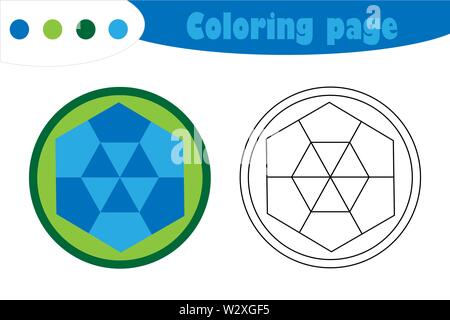 Mandala in stile cartoon, pagina di colorazione, molla educazione gioco della carta per lo sviluppo dei bambini, i bambini in età prescolare attività, foglio di lavoro stampabile, ve Illustrazione Vettoriale