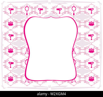 Rosa parrucchiere barbiere strumenti illustrazione telaio Foto Stock