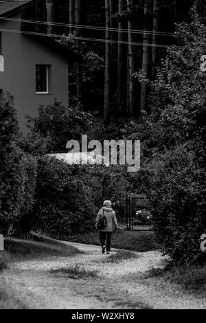 La fotografia in bianco e nero a piedi donne solitarie da dietro Foto Stock