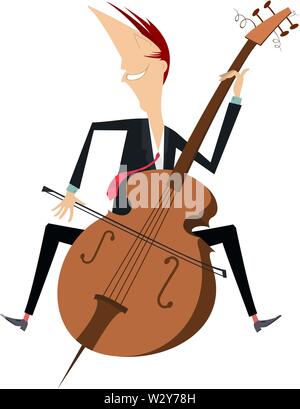 Sorridente violoncellista isolato su bianco illustrazione. Sorridente violoncellista sta riproducendo la musica illustrazione Illustrazione Vettoriale
