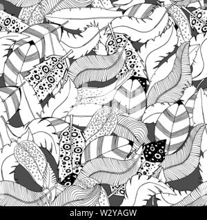 Inchiostro disegnata a mano piume seamless pattern tessili sfondo di moda Illustrazione Vettoriale