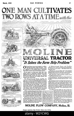 Moline universale per trattori 1918 annuncio Foto Stock