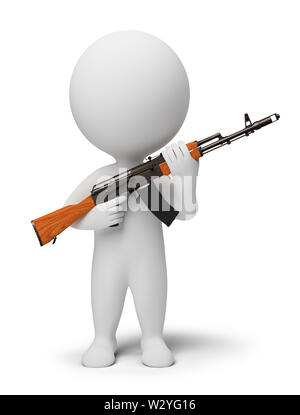 3d piccolo popolo - soldato con l'arma. Immagine 3d. Isolato sullo sfondo bianco. Foto Stock