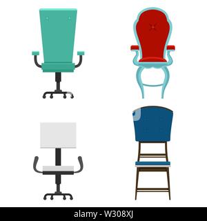 Una serie di mobili per la camera. sedie in diversi stili vettore illustrazione piatta Illustrazione Vettoriale