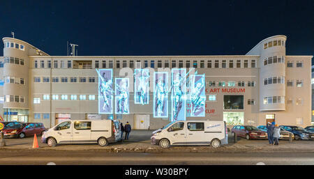 Hafnarhusid Art Museum, Winter Festival delle Luci, Reykjavik, Islanda Foto Stock