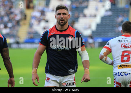 Il 5 luglio 2019, KCOM Stadium, Hull, Inghilterra; Betfred Super League, rotonda 21, Hull FC vs St Helens; Tommy Makinson (2) di St Helens riscaldamento Credito: David ciccioli/news immagini Foto Stock