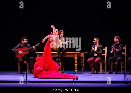 Londra, Regno Unito. 11 luglio 2019. Olga Pericet danze "Thorn che sognava di essere un fiore o il fiore che ha sognato di essere un ballerino' prestazioni come parte del XVI Festival di Flamenco a Sadler's Wells Theatre. Credito: Quan Van/Alamy Live News Foto Stock